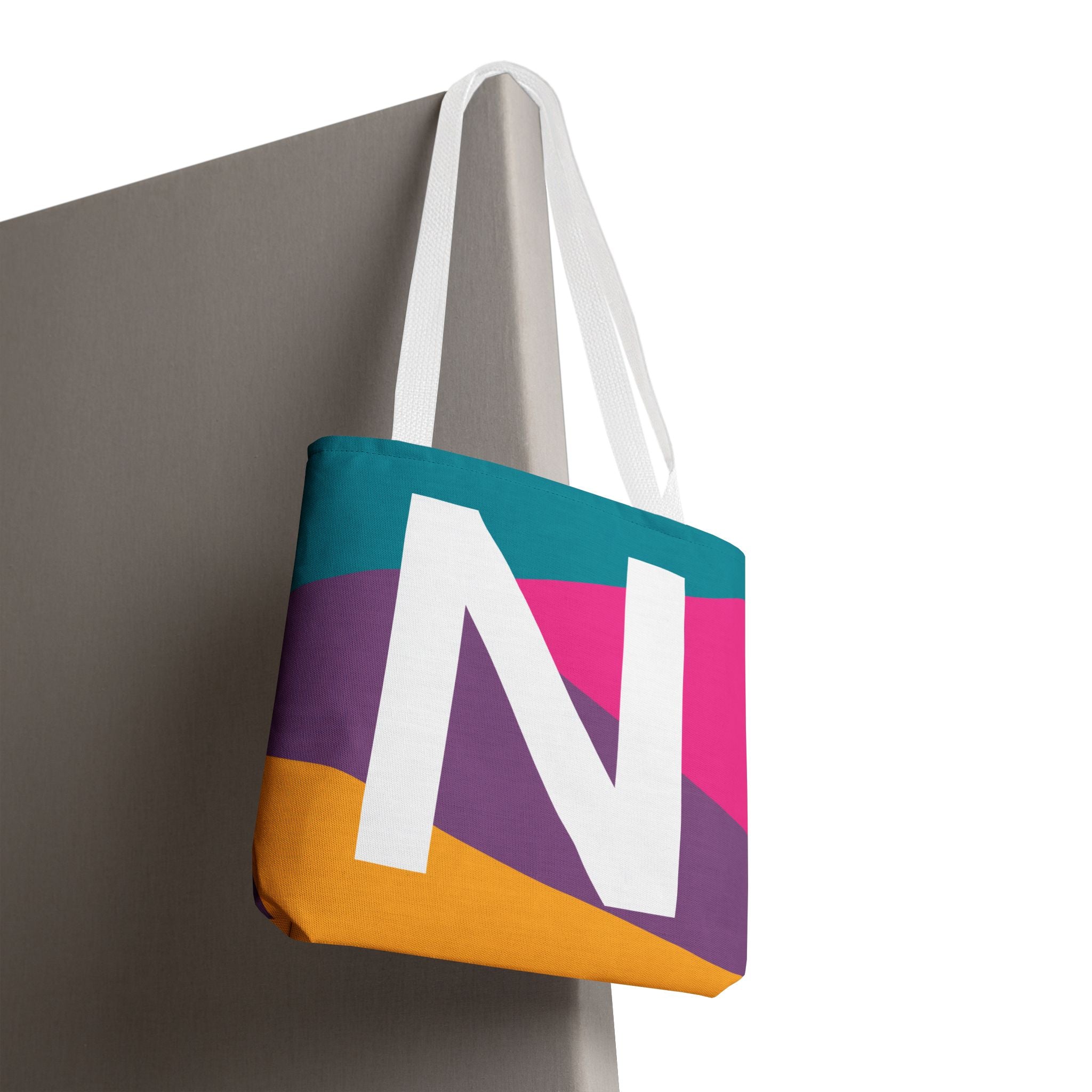 Monogram 'N' Colorblock Tote Bag — Personalized Initial N Shoulder Tote