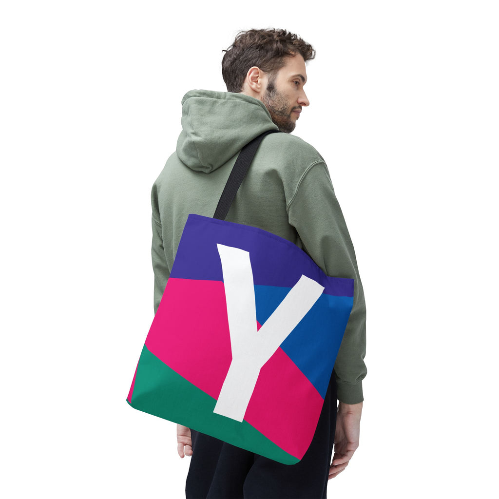Monogram 'Y' Colorblock Tote Bag — Personalized Initial Y Shoulder Tote