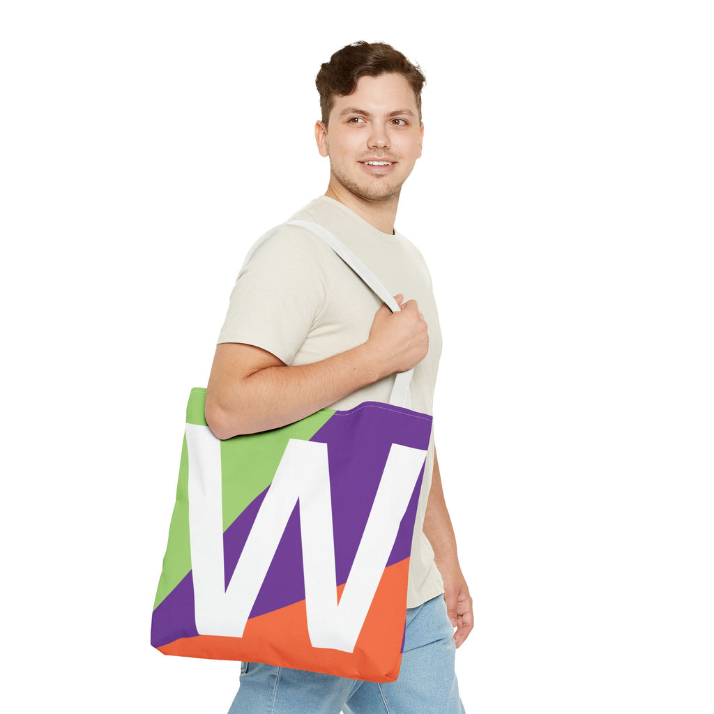 Monogram 'W' Colorblock Tote Bag — Personalized Initial W Shoulder Tote