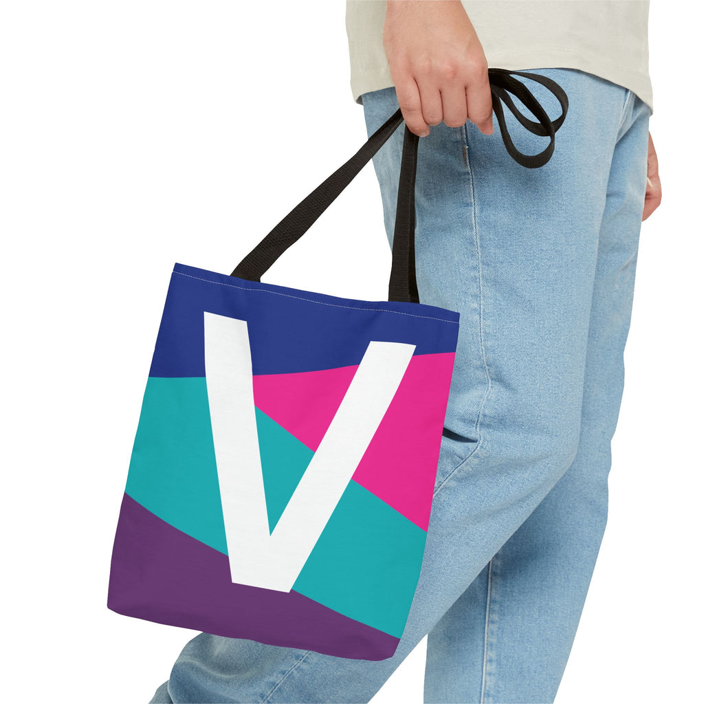 Monogram 'V' Colorblock Tote Bag — Personalized Initial V Shoulder Tote