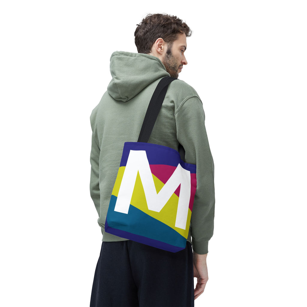 Monogram 'M' Colorblock Tote Bag — Personalized Initial M Shoulder Tote