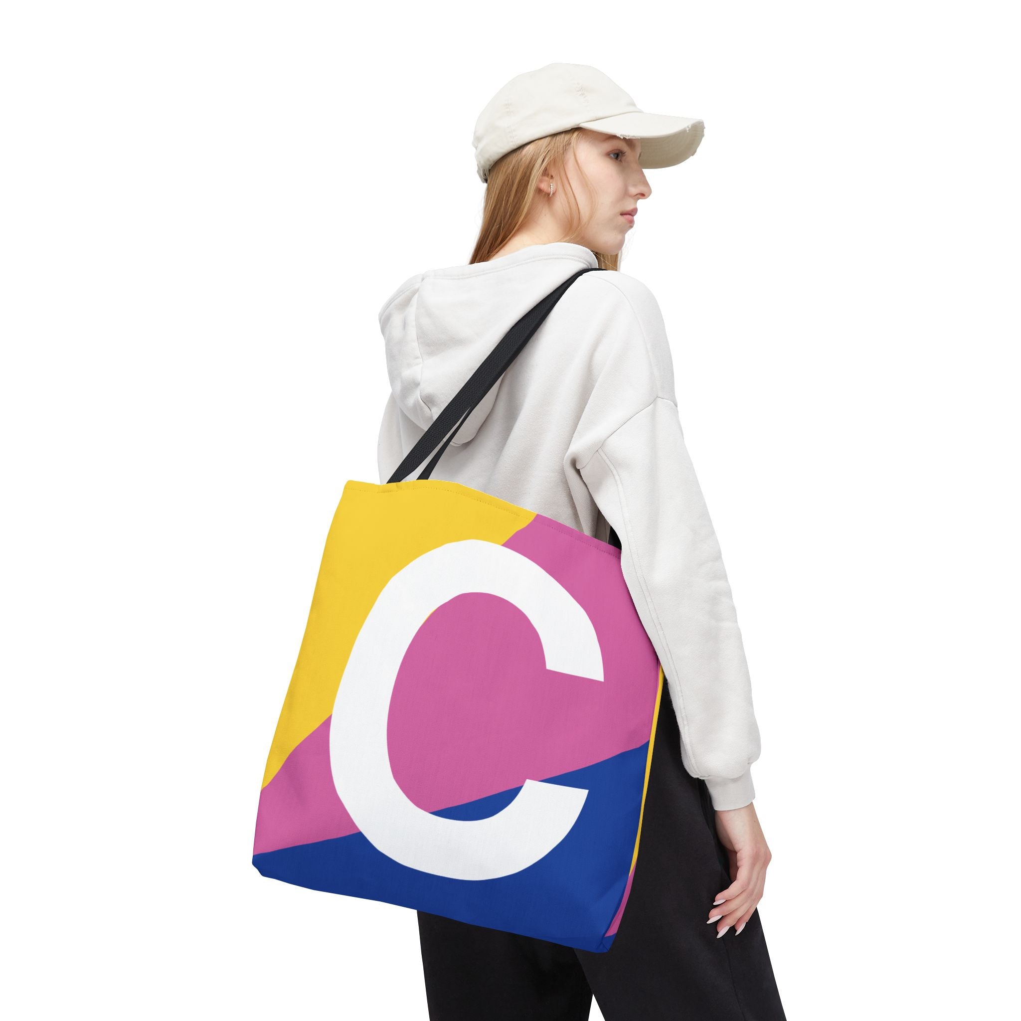 Monogram 'C' Colorblock Tote Bag — Personalized Initial C Shoulder Tote