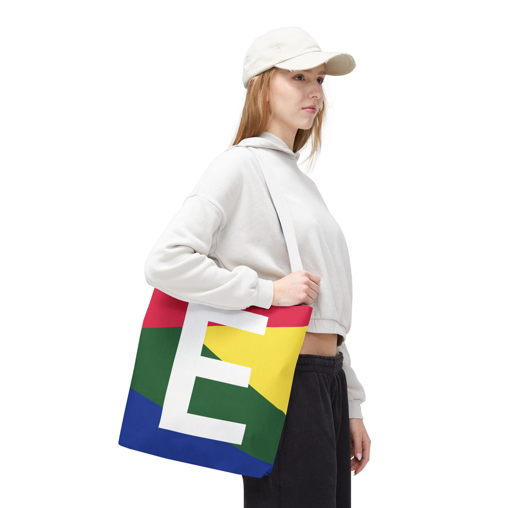 Monogram 'E' Colorblock Tote Bag — Personalized Initial E Shoulder Tote