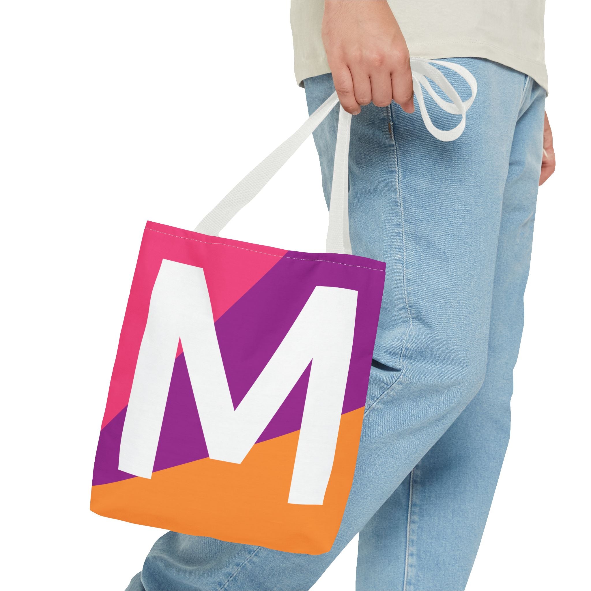 Monogram 'M' Colorblock Tote Bag — Personalized Initial M Shoulder Tote