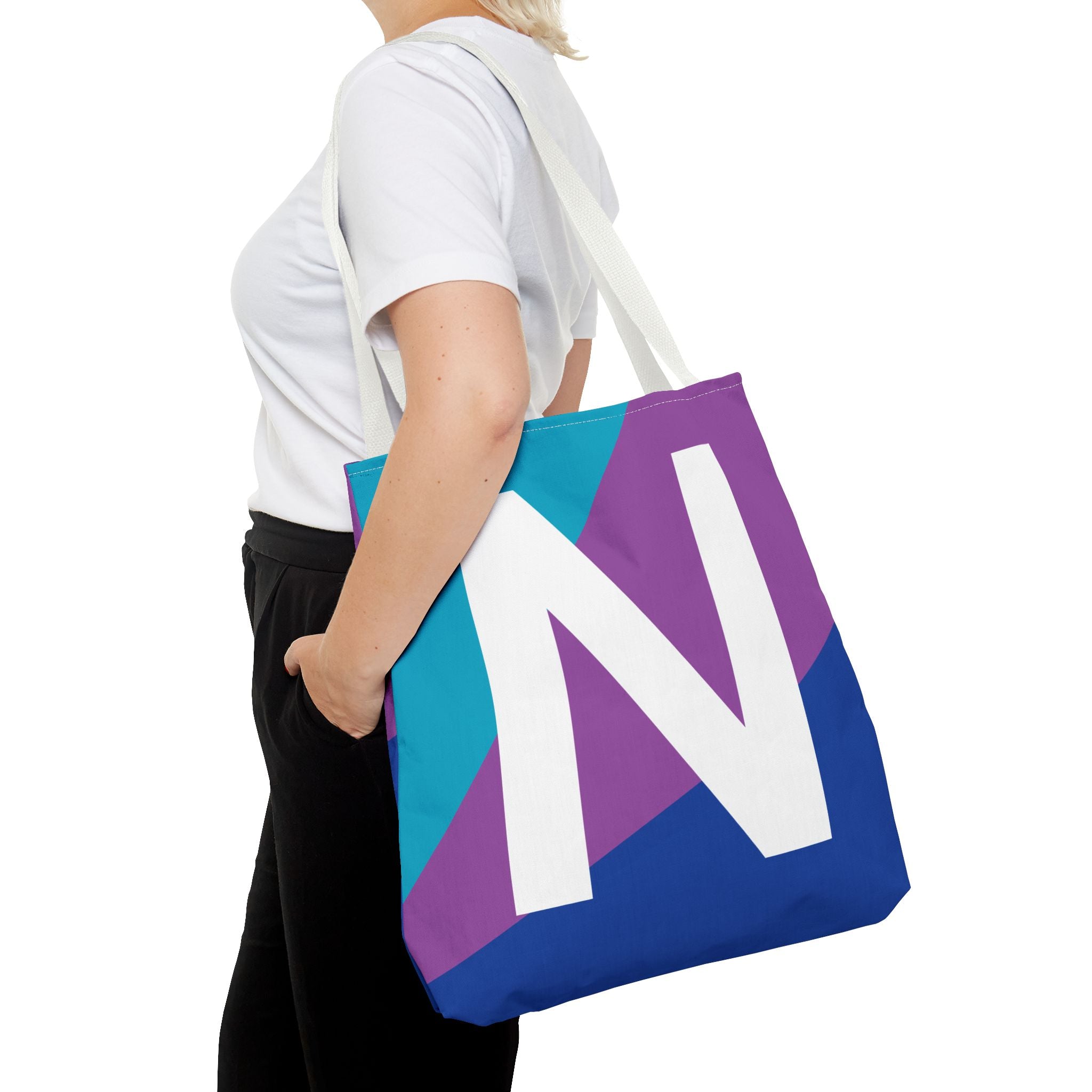 Monogram 'N' Colorblock Tote Bag — Personalized Initial N Shoulder Tote