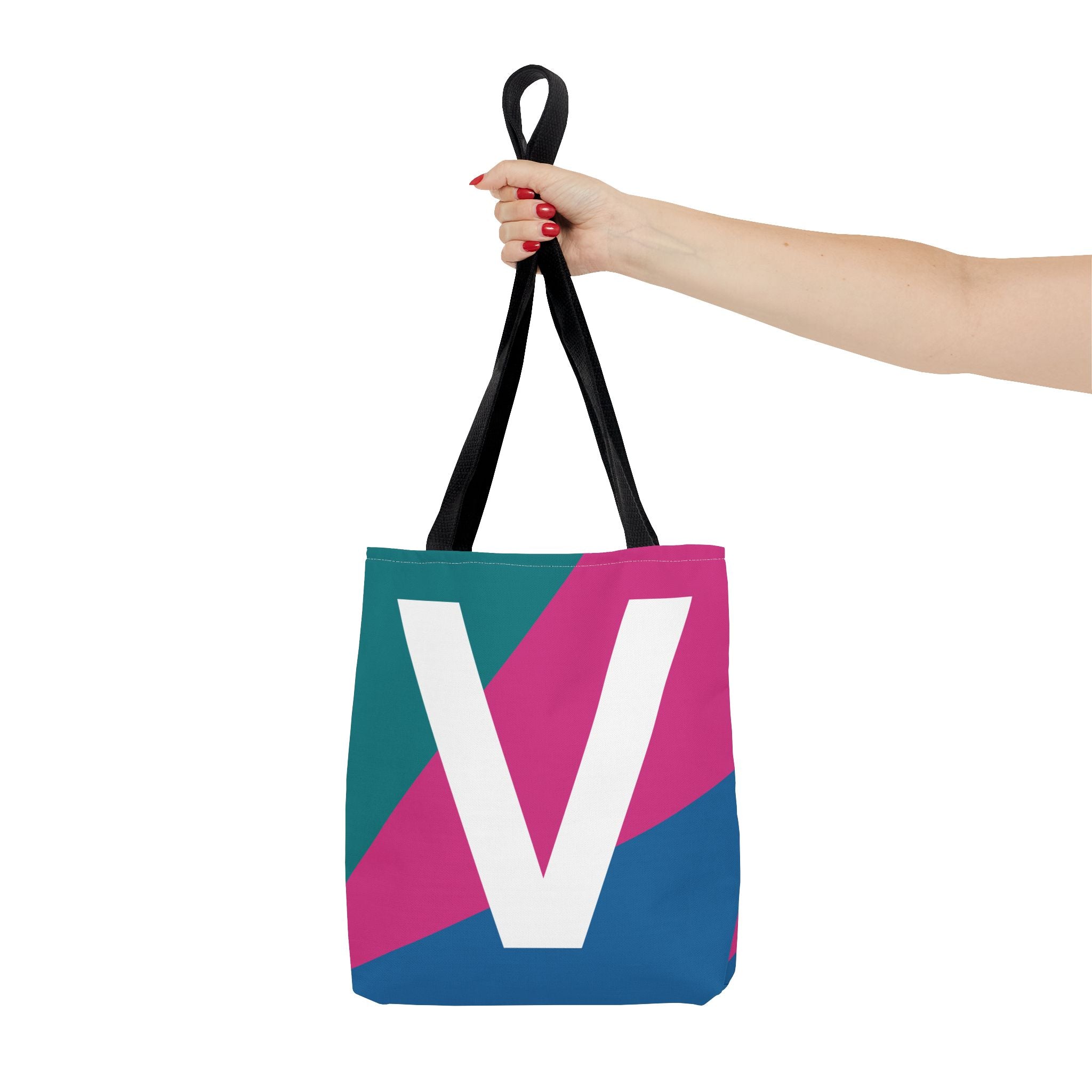 Monogram 'V' Colorblock Tote Bag — Personalized Initial V Shoulder Tote