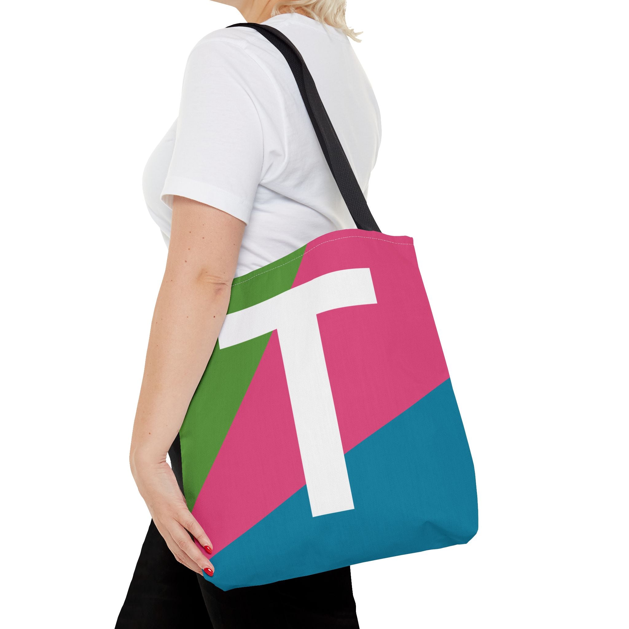 Monogram 'T' Colorblock Tote Bag — Personalized Initial T Shoulder Tote
