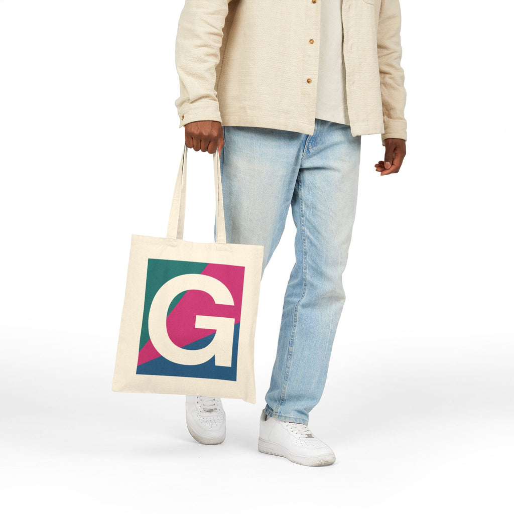 Initial G Colorblock Canvas Tote Bag — Monogram Letter G Reusable Grocery Tote