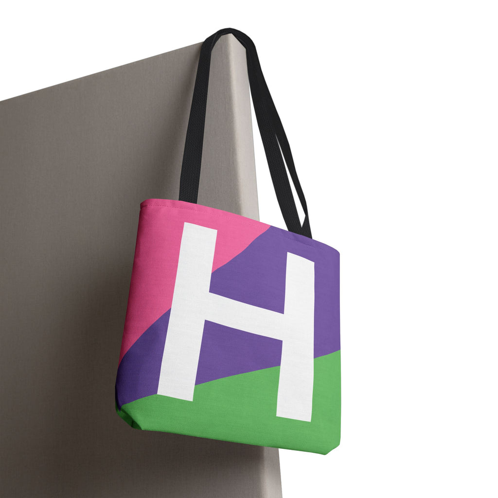 Monogram 'H' Colorblock Tote Bag — Personalized Initial H Shoulder Tote