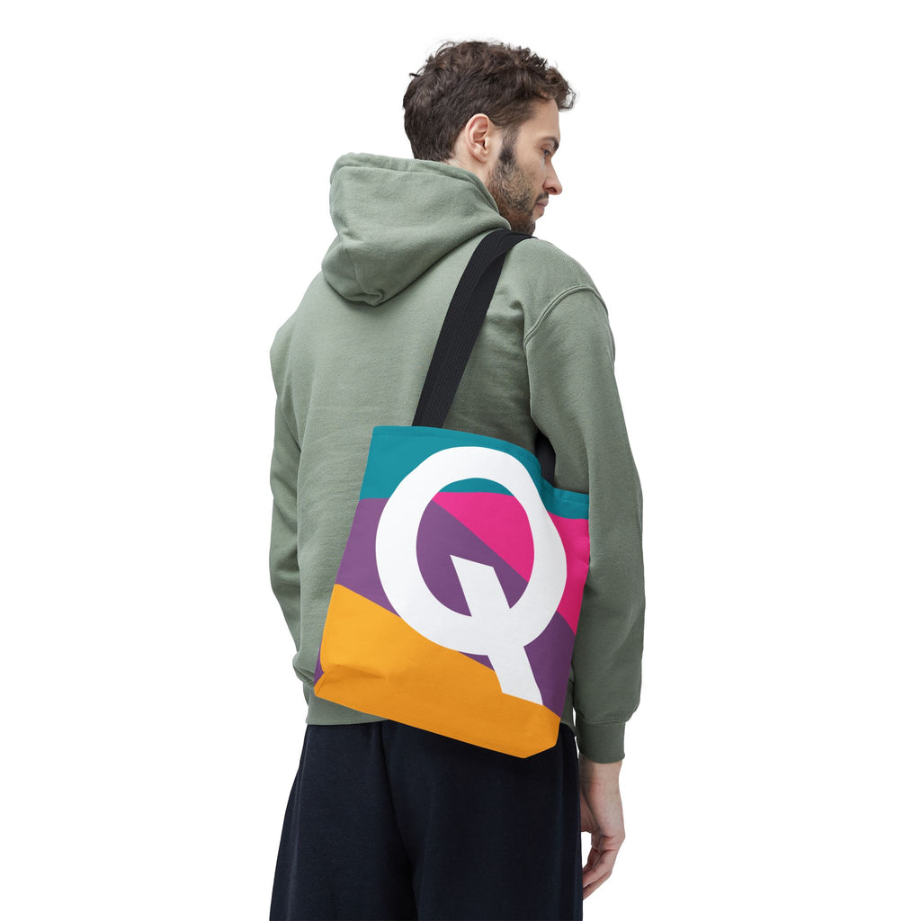 Monogram 'Q' Colorblock Tote Bag — Personalized Initial Q Shoulder Tote