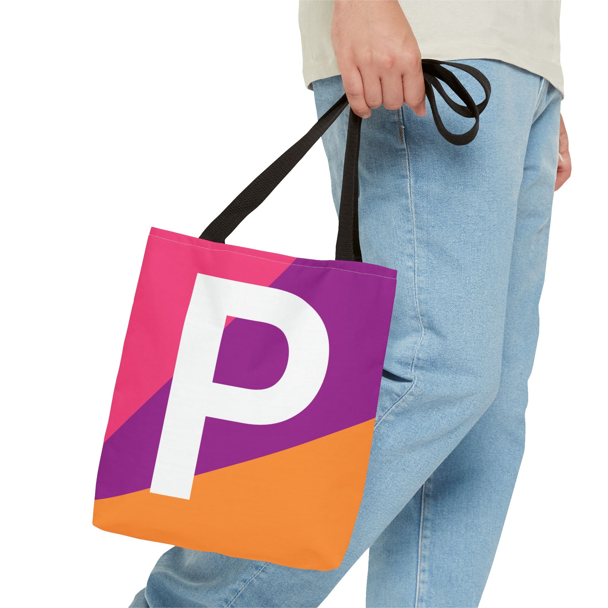 Monogram 'P' Colorblock Tote Bag — Personalized Initial P Shoulder Tote