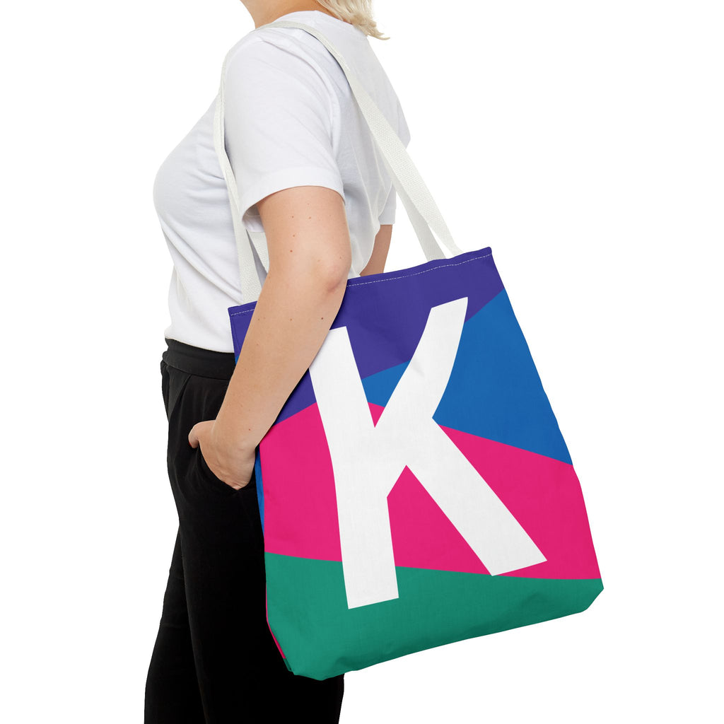 Monogram 'K' Colorblock Tote Bag — Personalized Initial K Shoulder Tote