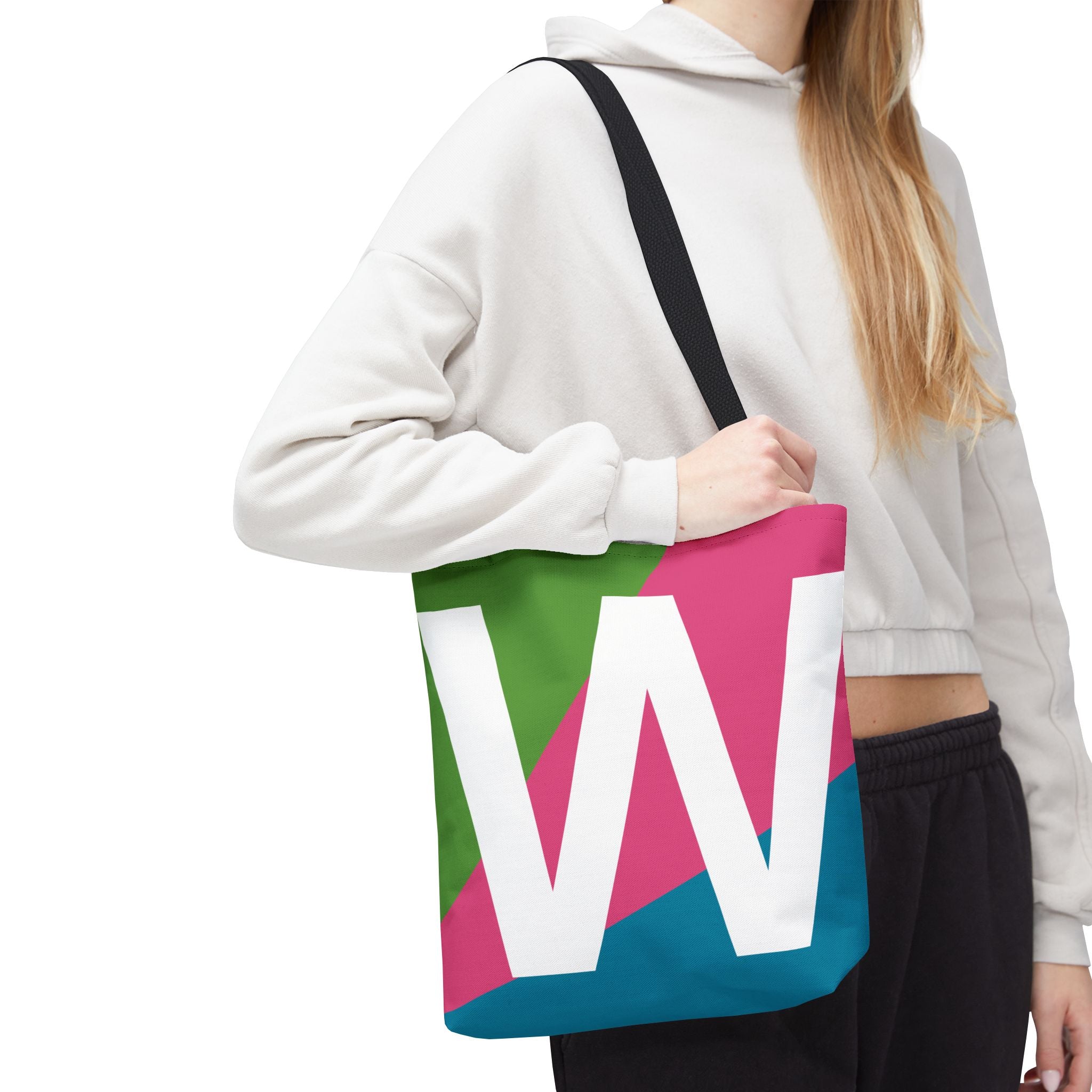 Monogram 'W' Colorblock Tote Bag — Personalized Initial W Shoulder Tote