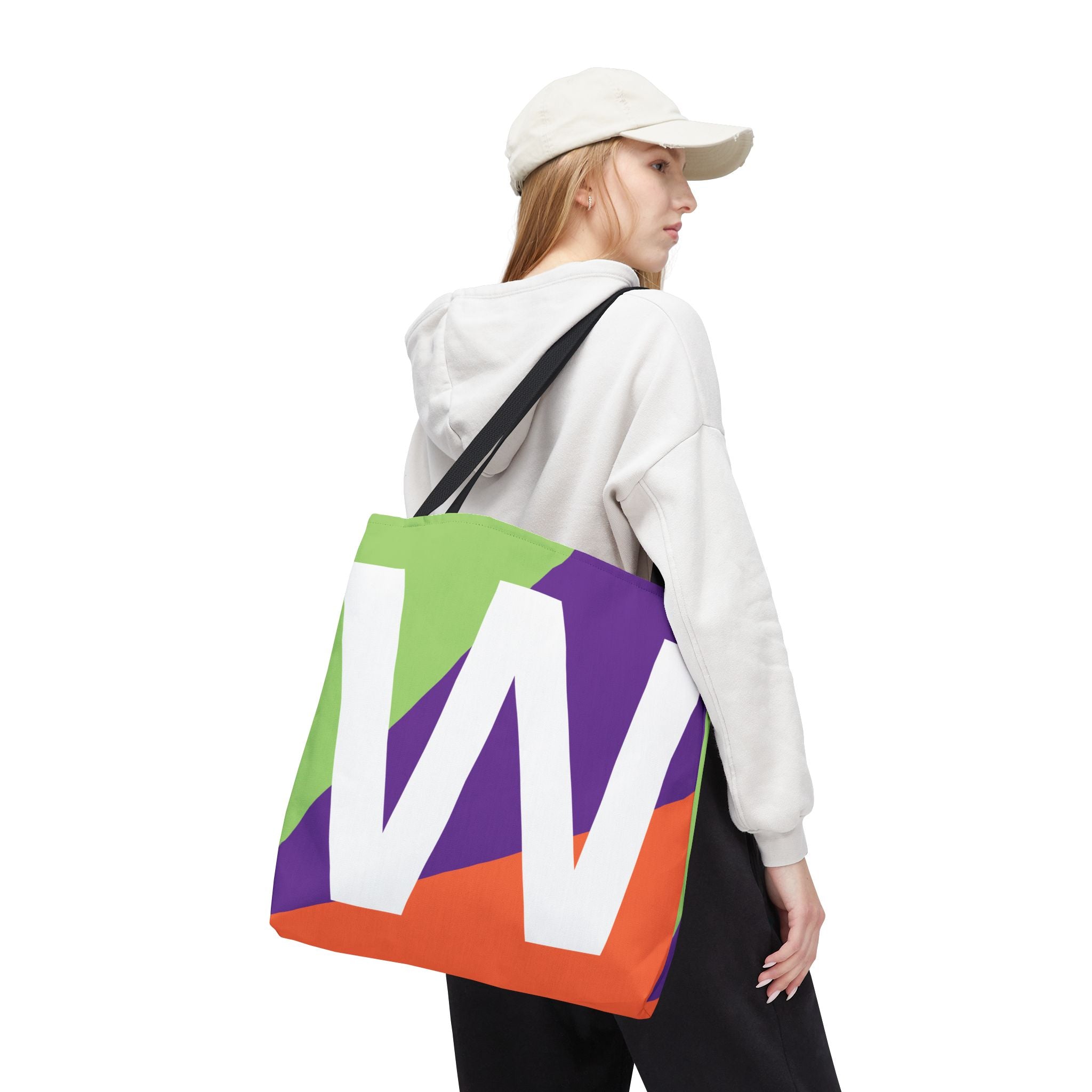 Monogram 'W' Colorblock Tote Bag — Personalized Initial W Shoulder Tote