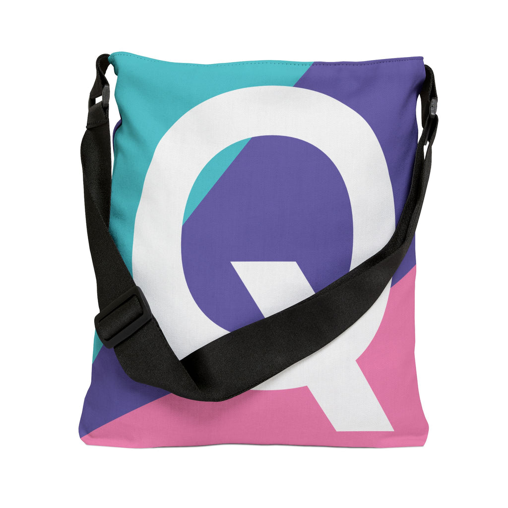 Initial Letter 'Q' Colorblock Adjustable Tote Bag — Monogram Alphabet Shoulder Bag