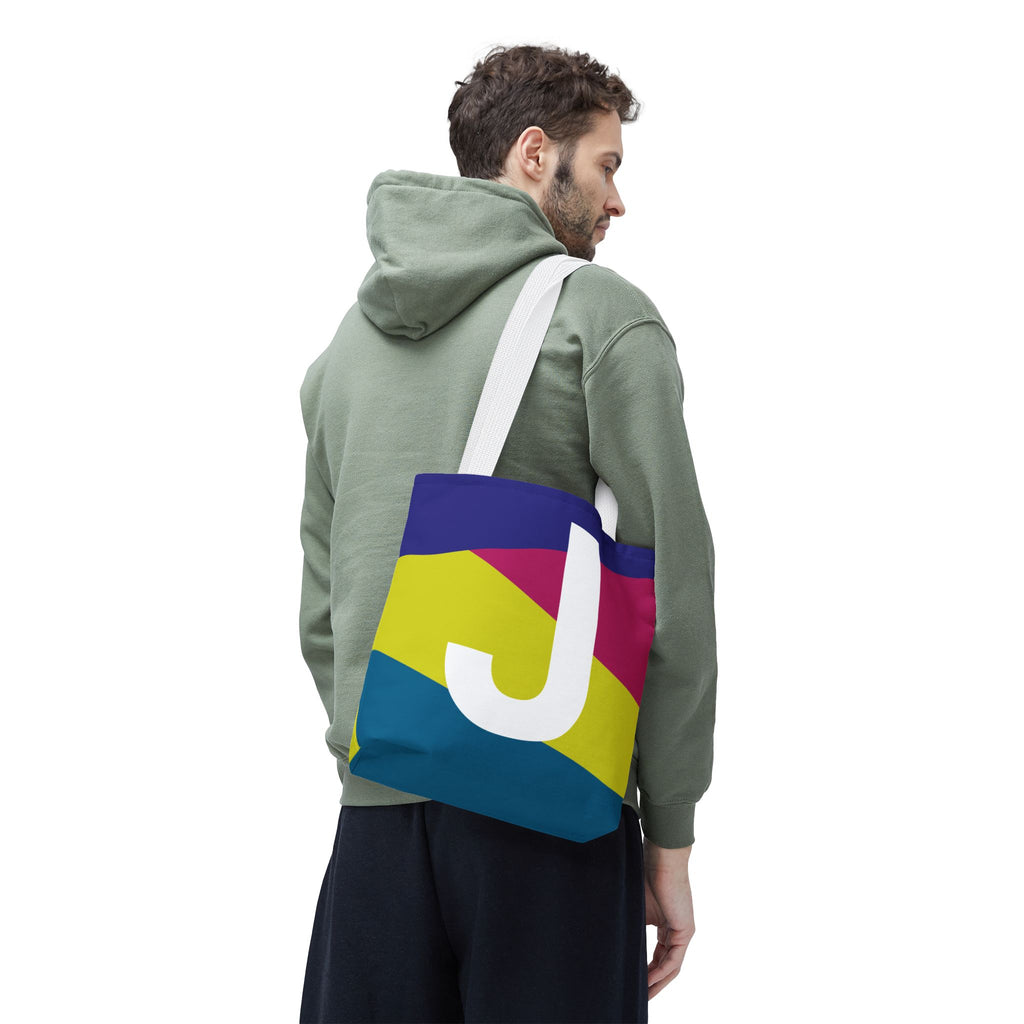 Monogram 'J' Colorblock Tote Bag — Personalized Initial J Shoulder Tote