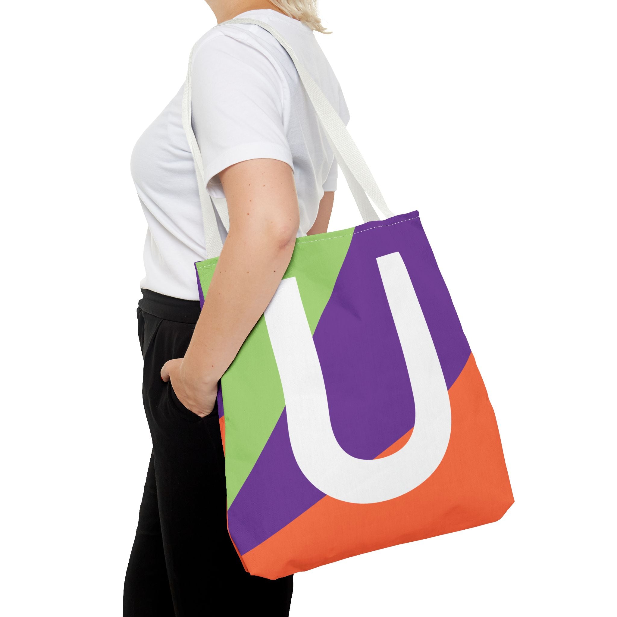 Monogram 'U' Colorblock Tote Bag — Personalized Initial U Shoulder Tote
