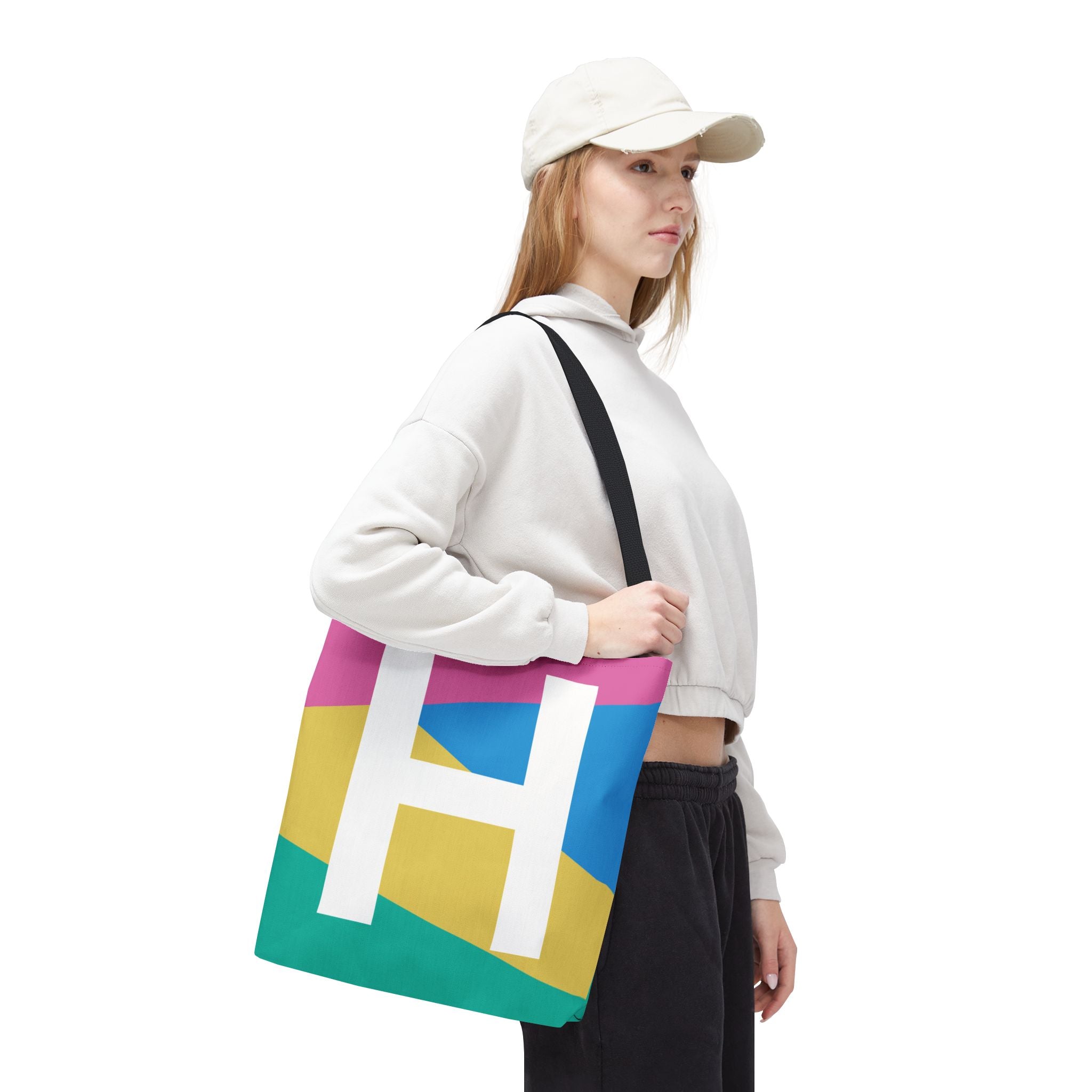 Monogram 'H' Colorblock Tote Bag — Personalized Initial H Shoulder Tote