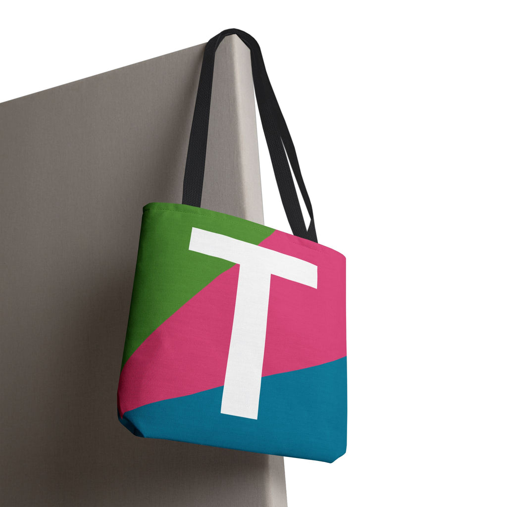 Monogram 'T' Colorblock Tote Bag — Personalized Initial T Shoulder Tote