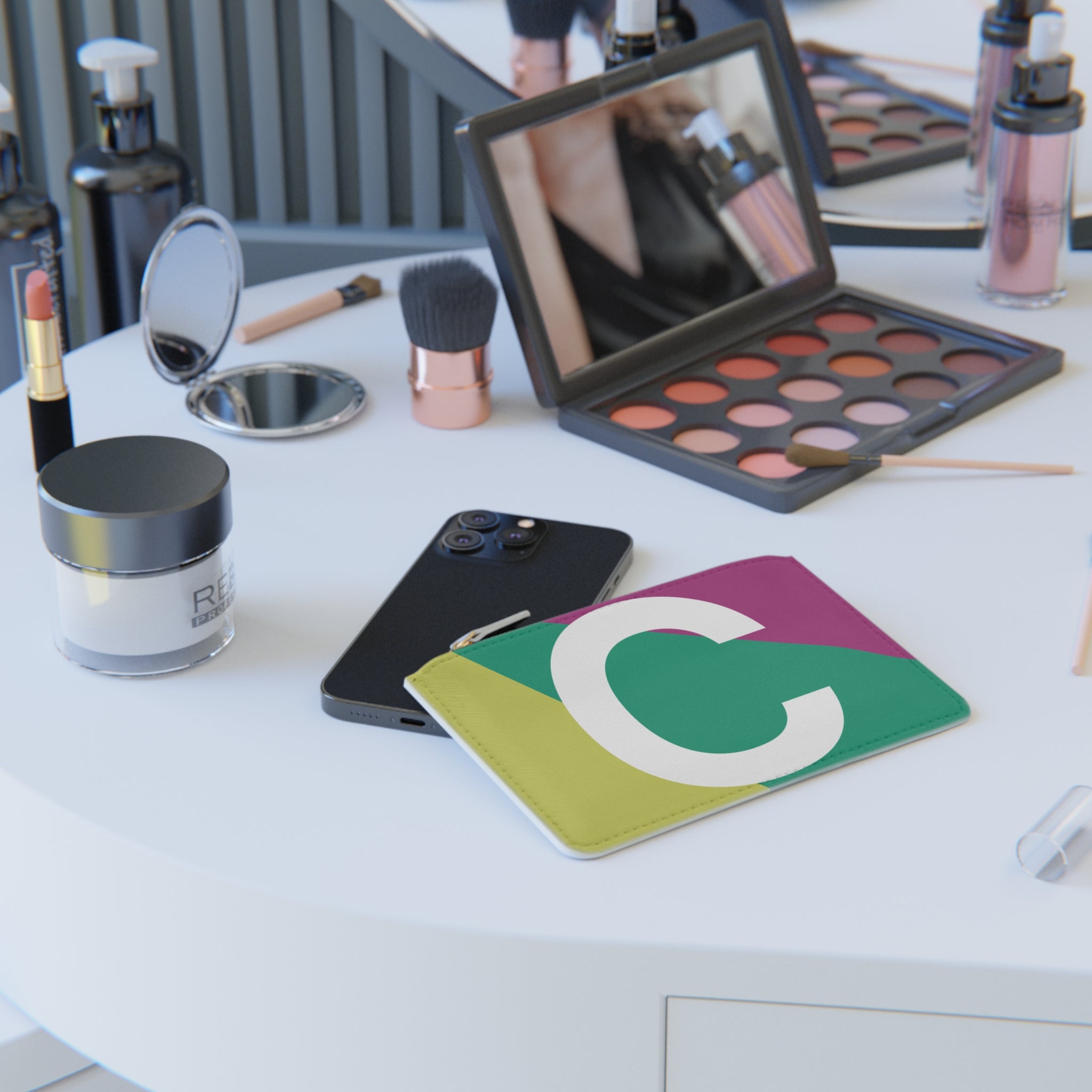 Initial C Mini Clutch — Colorblock Monogram Wristlet Wallet