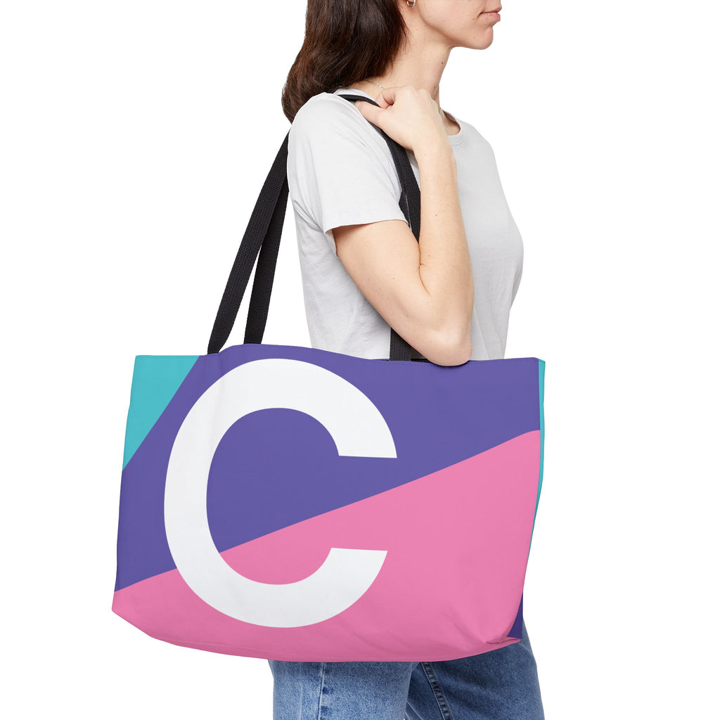 Personalized 'C' Colorblock Tote Bag — Monogram Weekender Tote