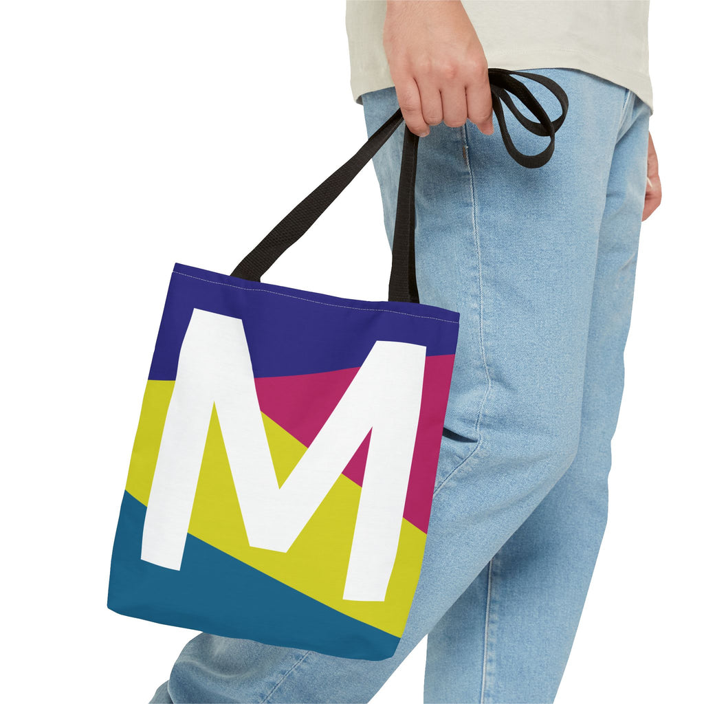 Monogram 'M' Colorblock Tote Bag — Personalized Initial M Shoulder Tote