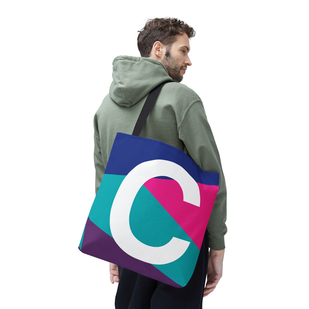 Monogram 'C' Colorblock Tote Bag — Personalized Initial C Shoulder Tote