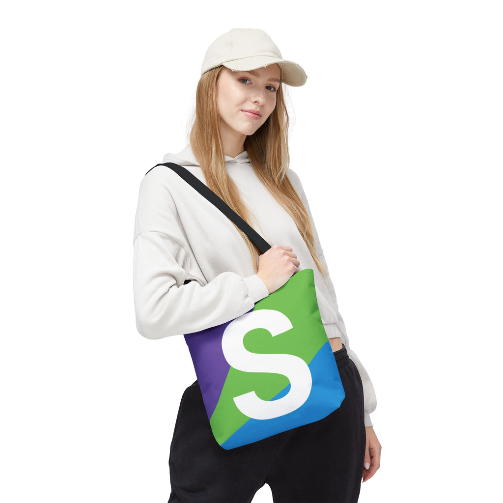 Monogram 'S' Colorblock Tote Bag — Personalized Initial S Shoulder Tote