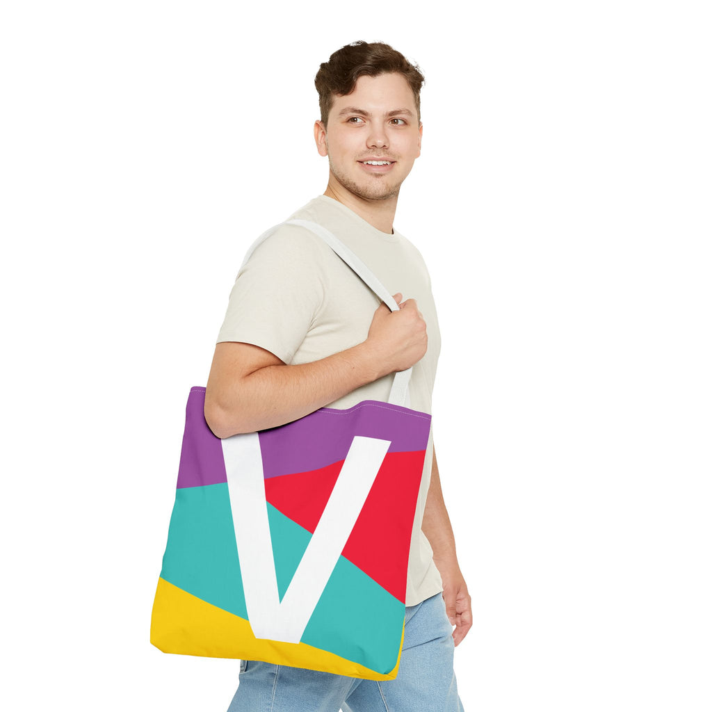 Monogram 'V' Colorblock Tote Bag — Personalized Initial V Shoulder Tote