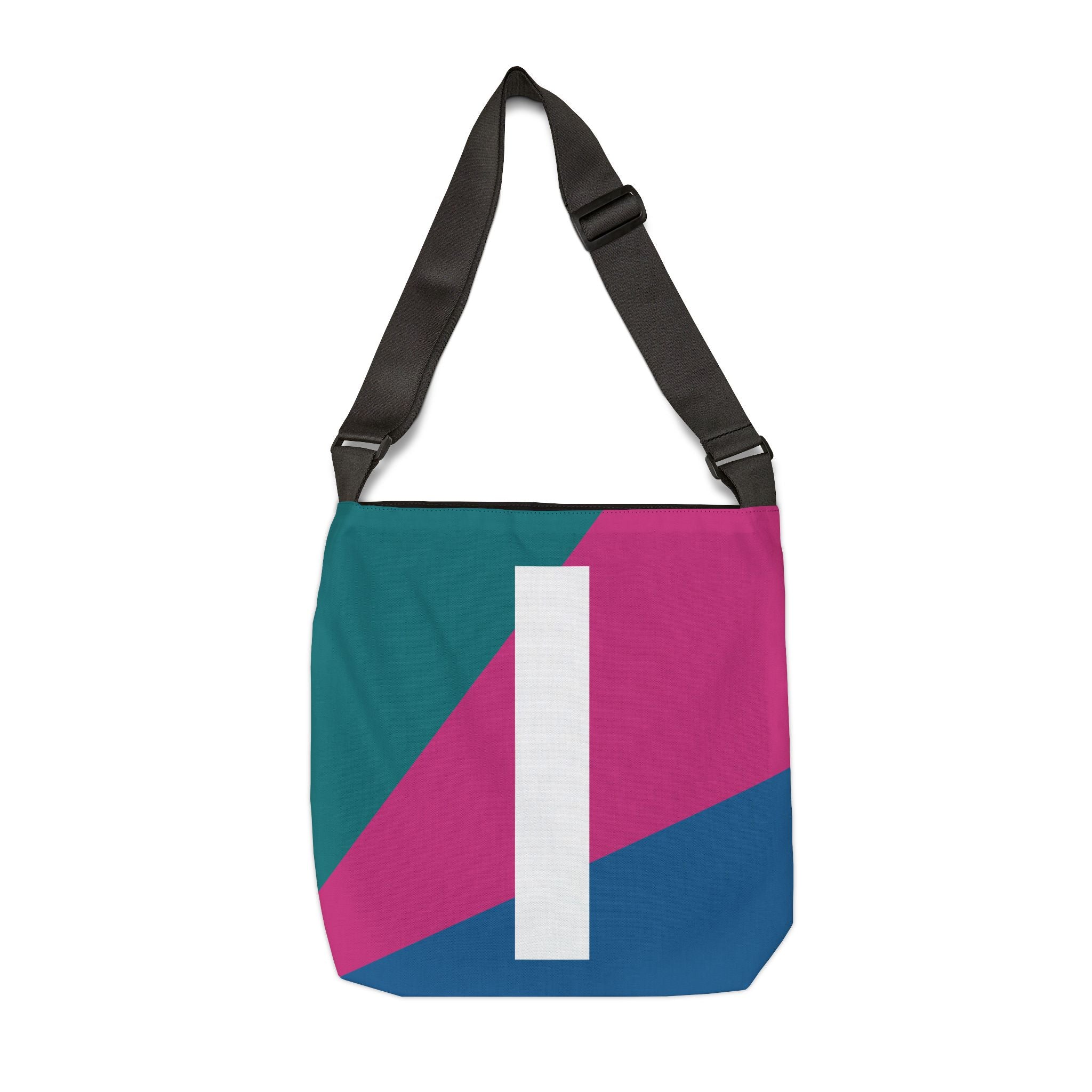 Initial Letter 'I' Colorblock Adjustable Tote Bag — Monogram Alphabet Shoulder Bag