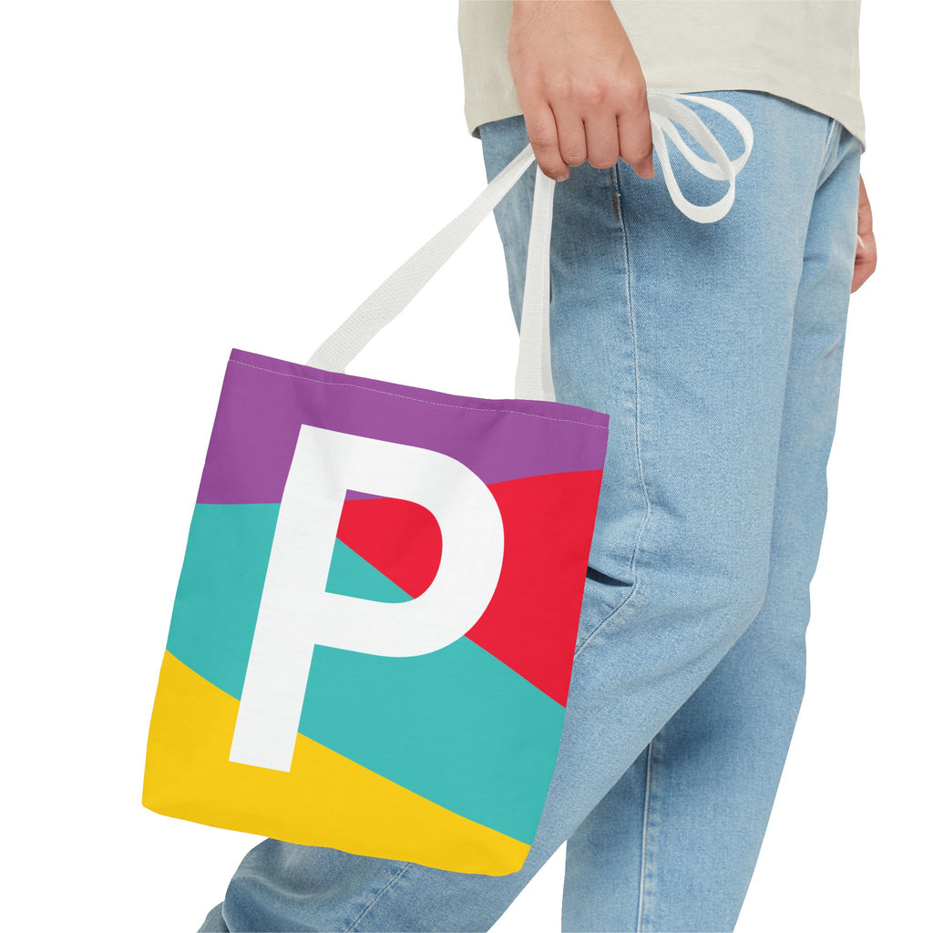 Monogram 'P' Colorblock Tote Bag — Personalized Initial P Shoulder Tote