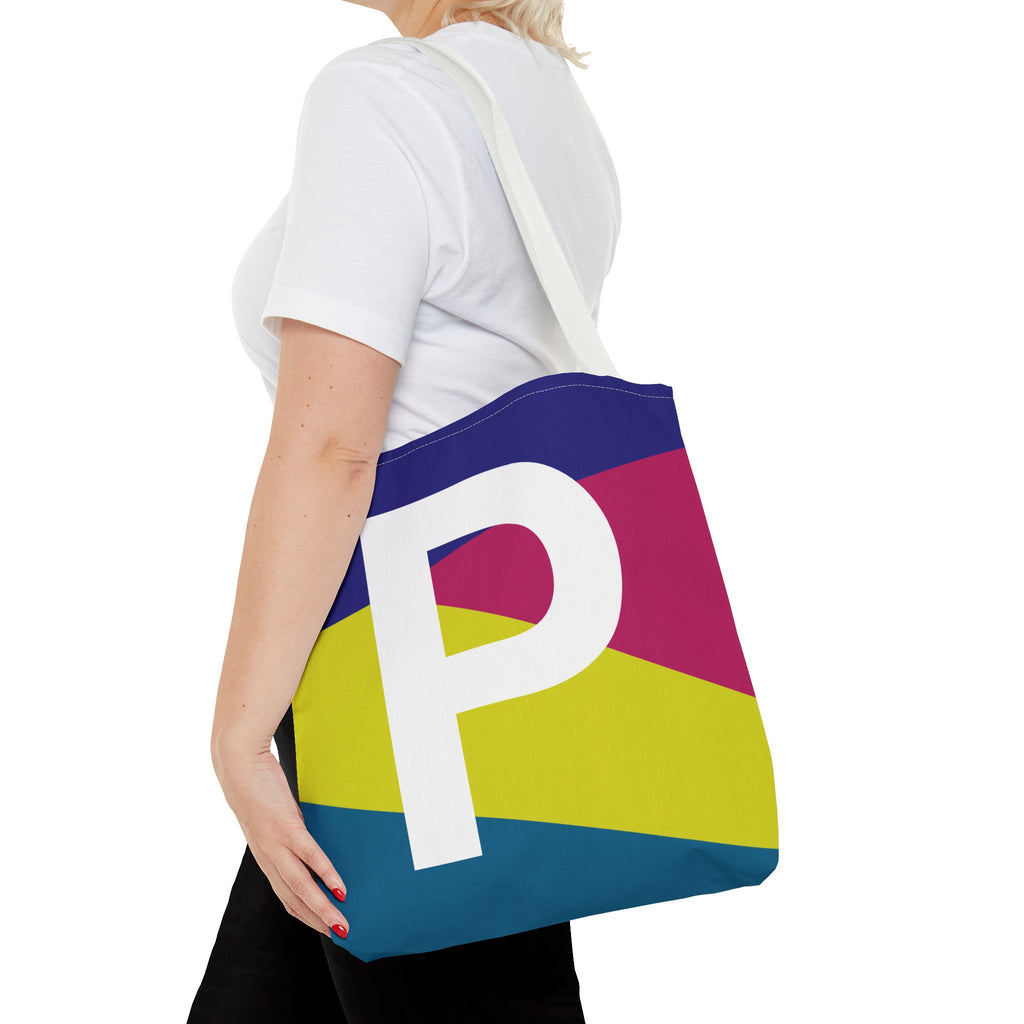 Monogram 'P' Colorblock Tote Bag — Personalized Initial P Shoulder Tote
