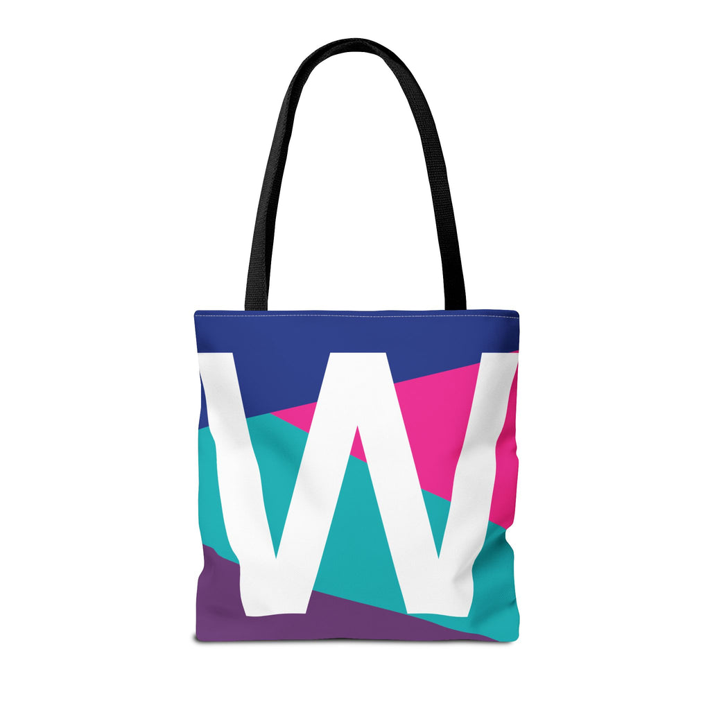 Monogram 'W' Colorblock Tote Bag — Personalized Initial W Shoulder Tote