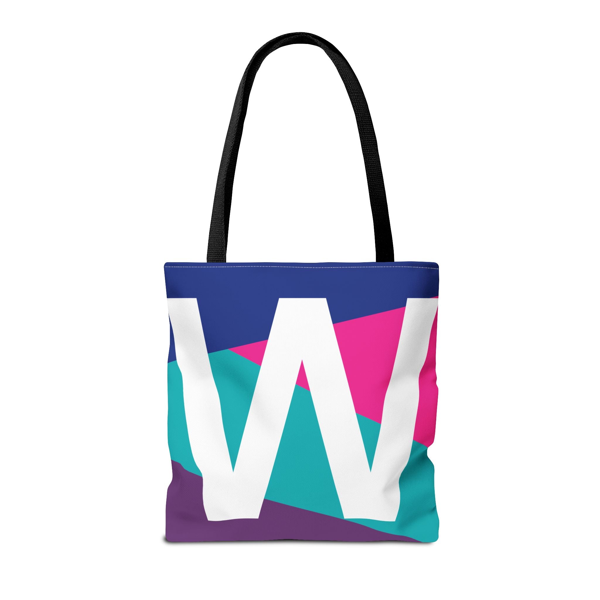 Monogram 'W' Colorblock Tote Bag — Personalized Initial W Shoulder Tote