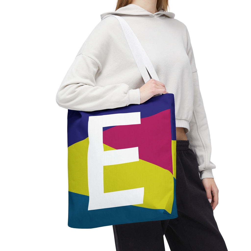 Monogram 'E' Colorblock Tote Bag — Personalized Initial E Shoulder Tote