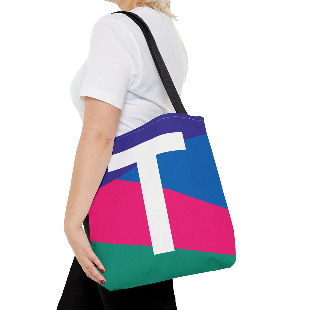 Monogram 'T' Colorblock Tote Bag — Personalized Initial T Shoulder Tote