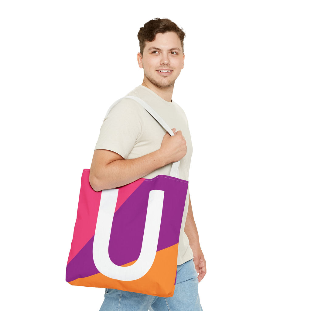 Monogram 'U' Colorblock Tote Bag — Personalized Initial U Shoulder Tote