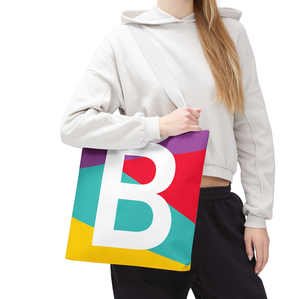 Monogram 'B' Colorblock Tote Bag — Personalized Initial B Shoulder Tote