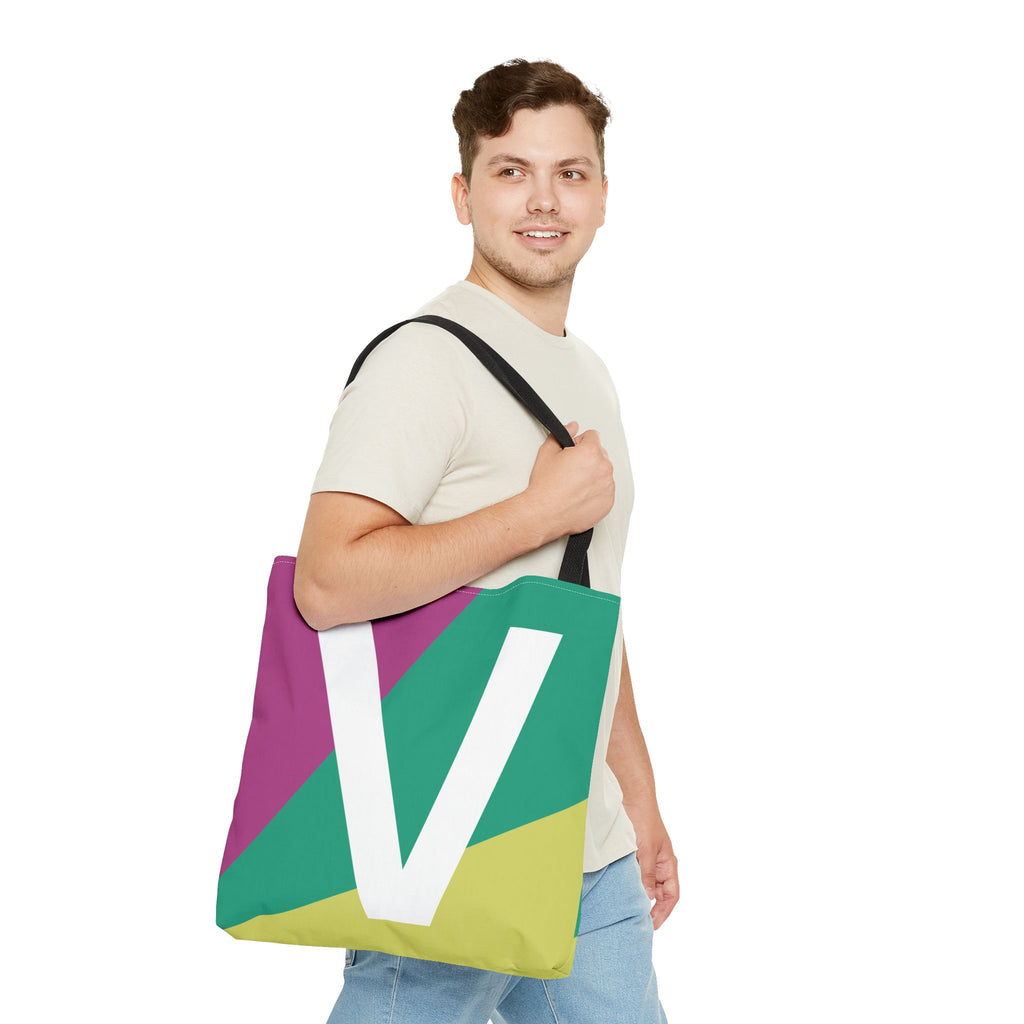 Monogram 'V' Colorblock Tote Bag — Personalized Initial V Shoulder Tote