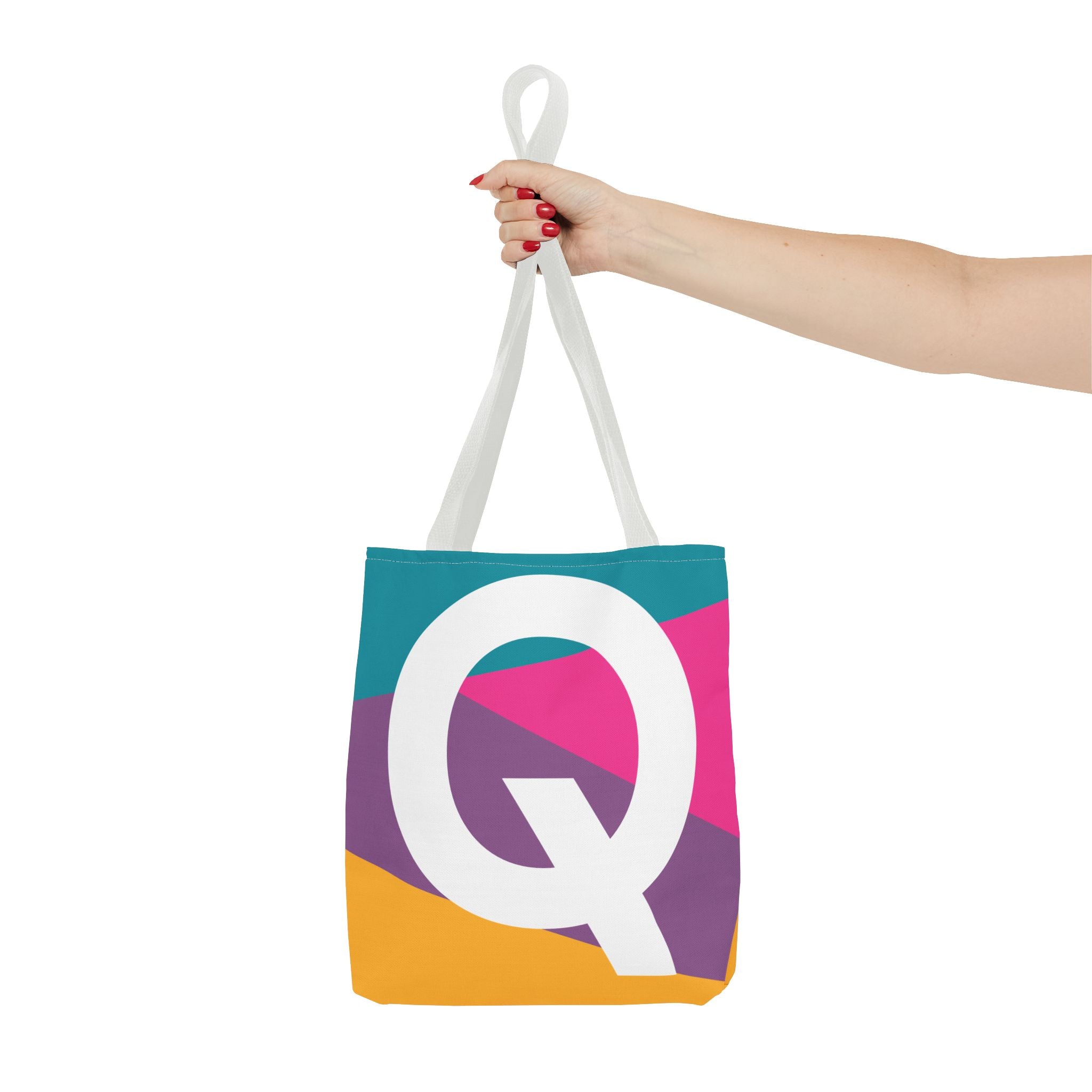 Monogram 'Q' Colorblock Tote Bag — Personalized Initial Q Shoulder Tote