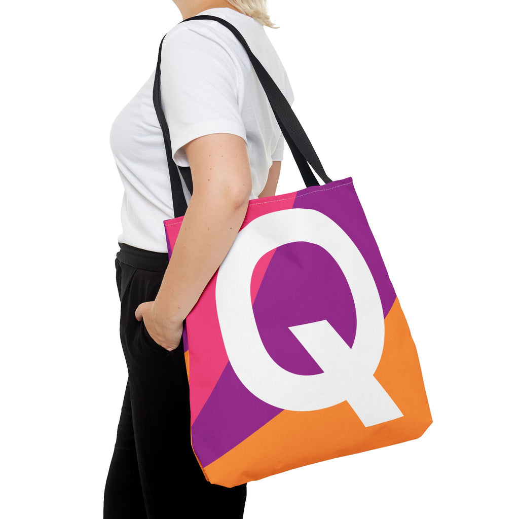 Monogram 'Q' Colorblock Tote Bag — Personalized Initial Q Shoulder Tote