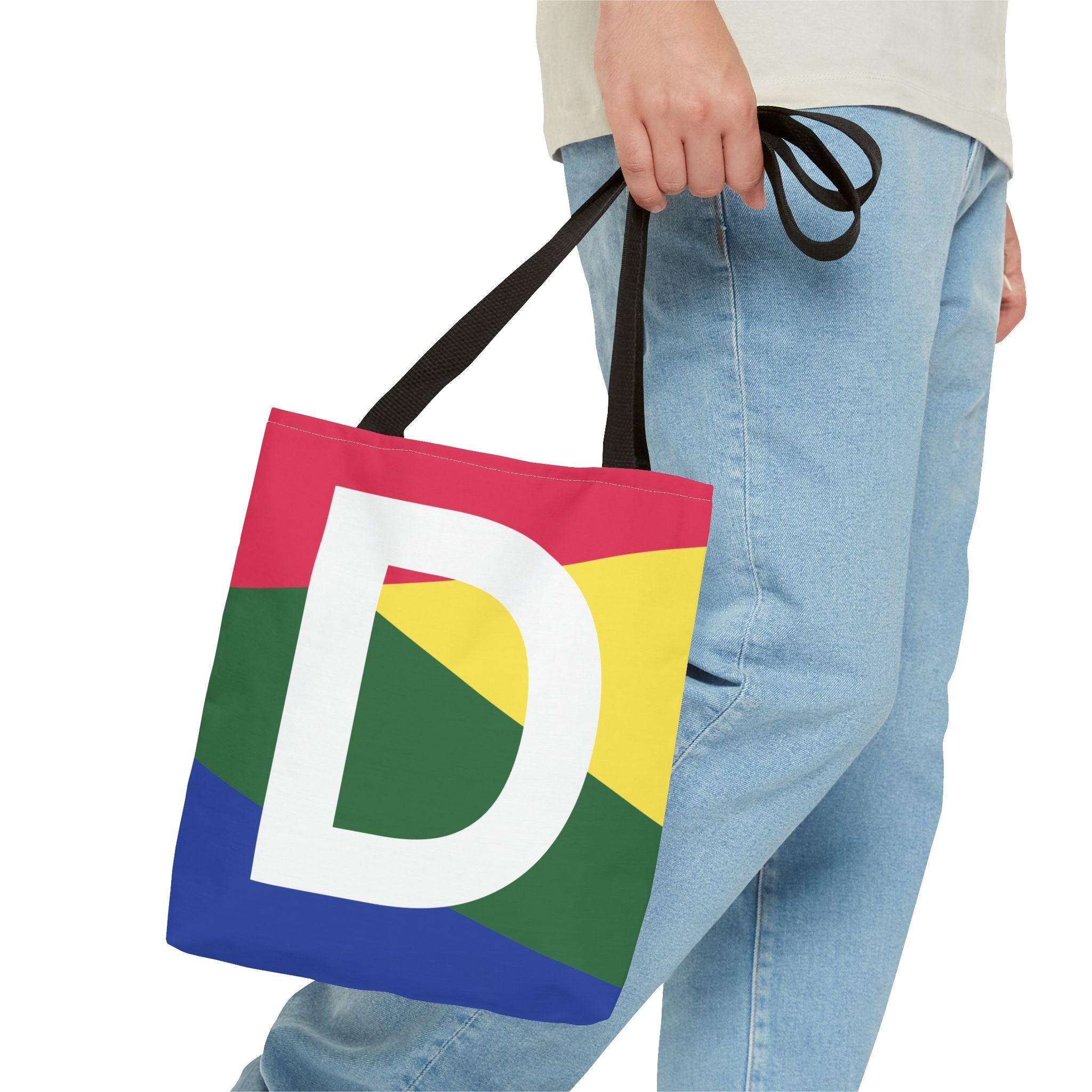 Monogram 'D' Colorblock Tote Bag — Personalized Initial D Shoulder Tote