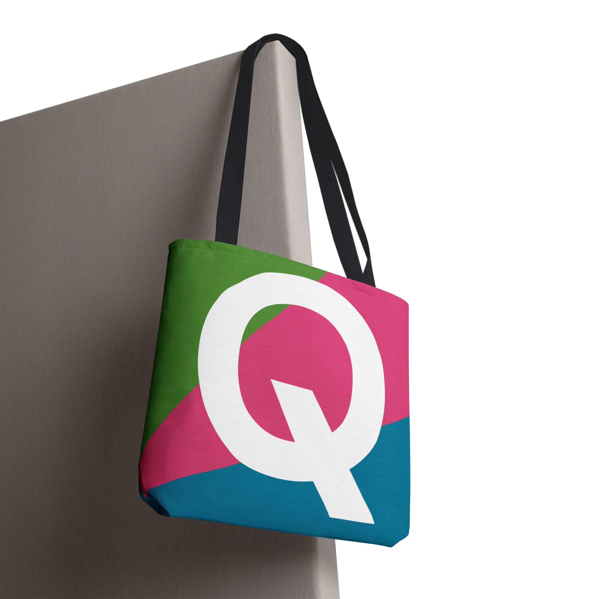 Monogram 'Q' Colorblock Tote Bag — Personalized Initial Q Shoulder Tote