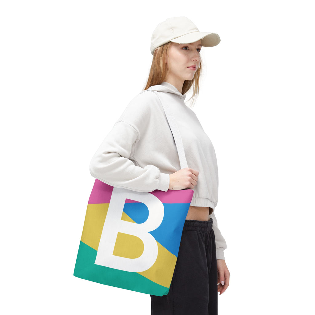 Monogram 'B' Colorblock Tote Bag — Personalized Initial B Shoulder Tote