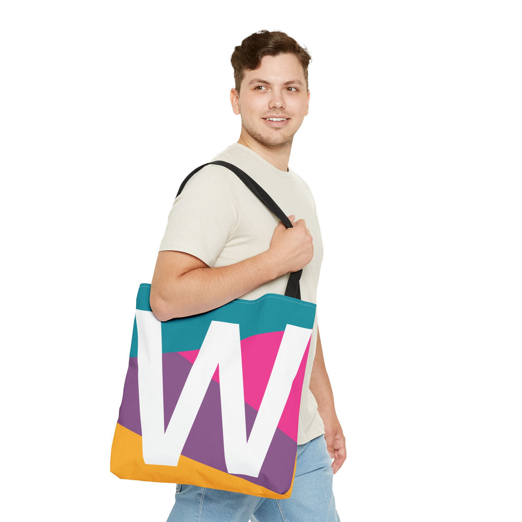 Monogram 'W' Colorblock Tote Bag — Personalized Initial W Shoulder Tote