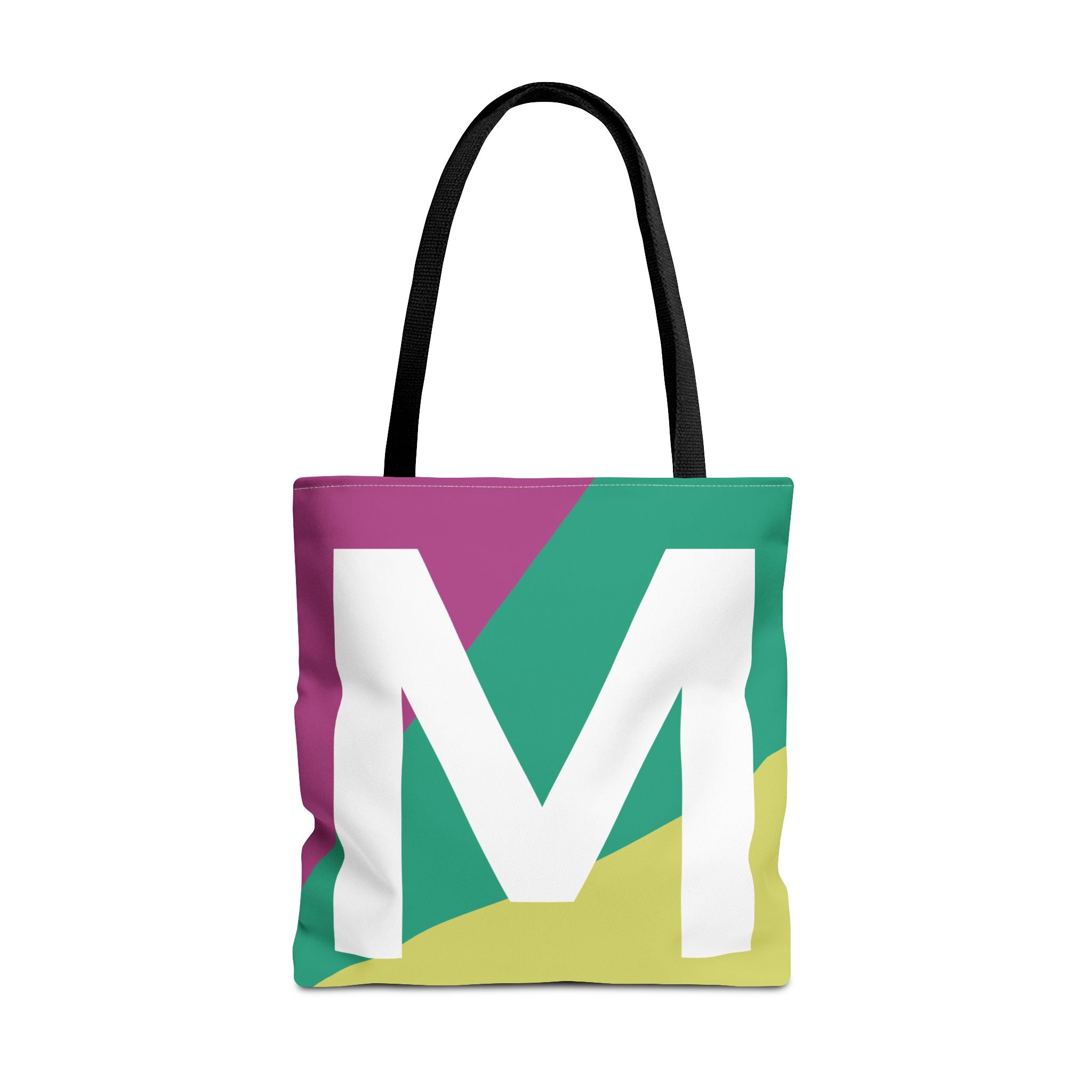 Monogram 'M' Colorblock Tote Bag — Personalized Initial M Shoulder Tote