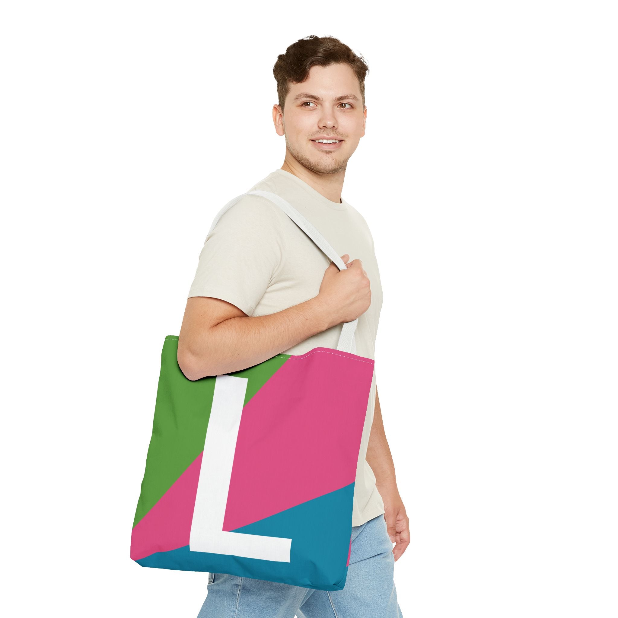 Monogram 'L' Colorblock Tote Bag — Personalized Initial L Shoulder Tote