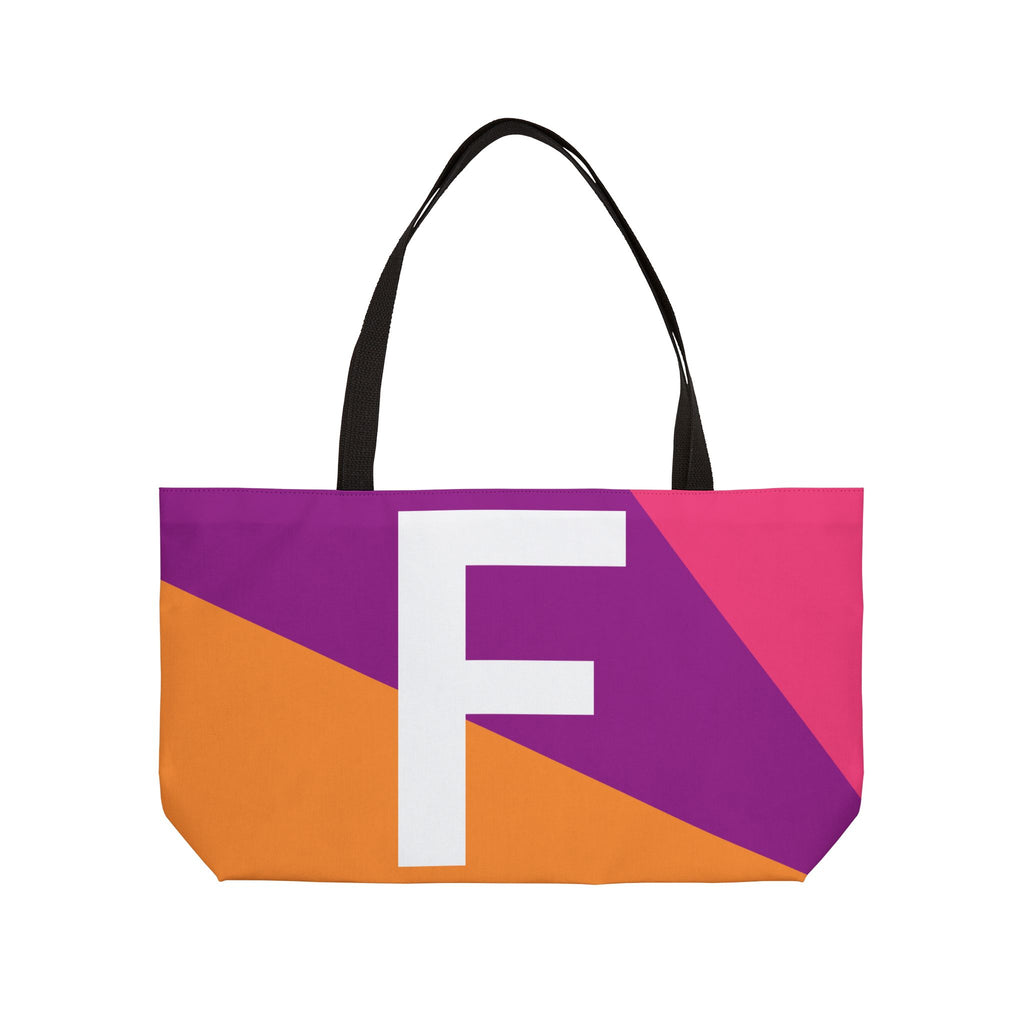 Personalized 'F' Colorblock Tote Bag — Monogram Weekender Tote
