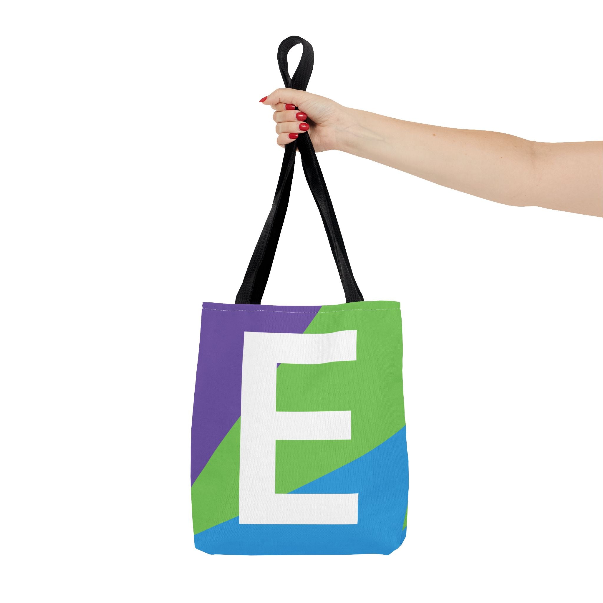 Monogram 'E' Colorblock Tote Bag — Personalized Initial E Shoulder Tote