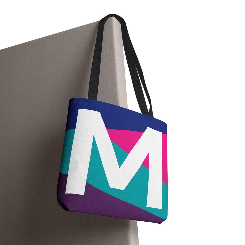 Monogram 'M' Colorblock Tote Bag — Personalized Initial L Shoulder Tote